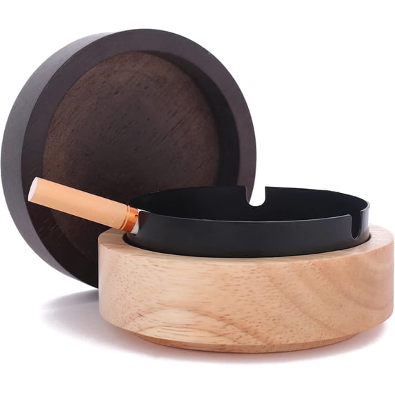 Portable Cool Ashtrays for Cigarettes Ash Tray with Lid Wooden Ashtray with Cute Decorative Windproof Ash Tray for Home,Patio,Office,Outdoors,Indoor,Parties