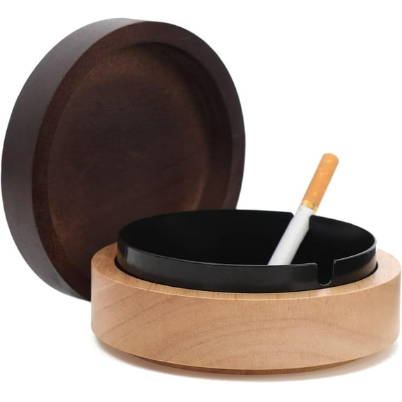 Portable Cool Ashtrays for Cigarettes Ash Tray with Lid Wooden Ashtray with Cute Decorative Windproof Ash Tray for Home,Patio,Office,Outdoors,Indoor,Parties