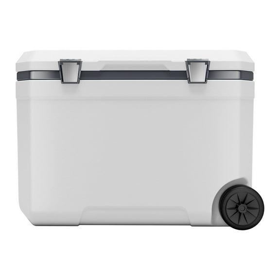 Portable Cooler 45 QT Insulated Wheeled Cooler for Outdoor Picnics, Beach Trips, Holds 64 Cans with Cup Holder