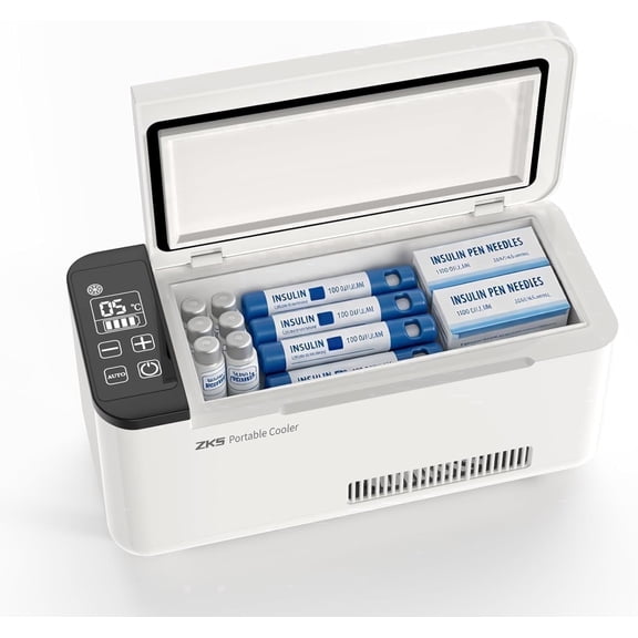 ZKSCool Portable Insulin Travel Case,36.6 cu in Rechargeable Battery Diabetic Box, Mini Drug Refrigerator with LCD Temp Display, Insulin Cooler Travel Box for Home & Outdoor Use
