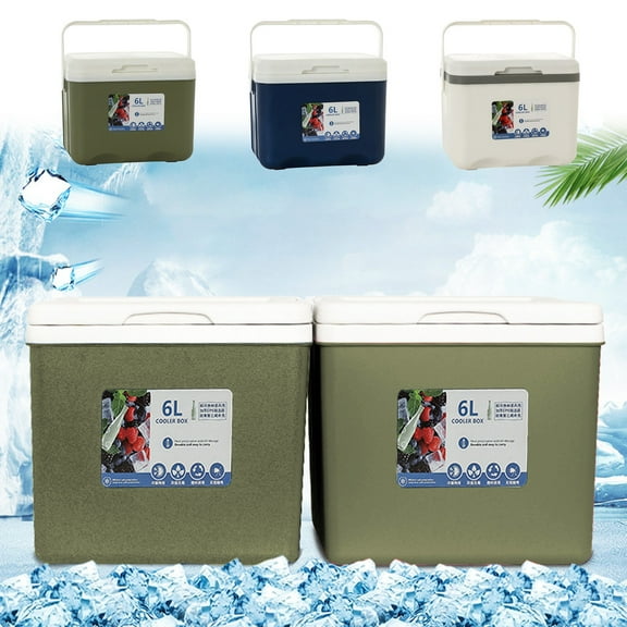 Portable Cooler – Insulated Outdoor Ice Chest | Leak Proof, 6L Hard Box, Keeps Cold or Warm up to 3 Days, Removable Divider, Carry Handle | Plastic | White Blue Green | 10.6x7x9 in