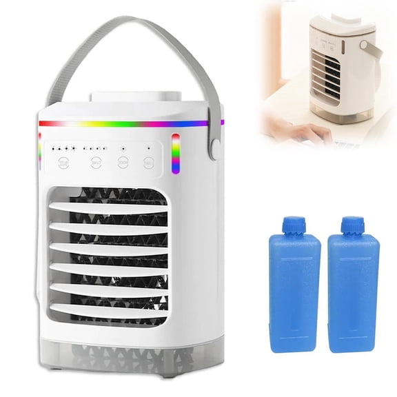 Portable Cooler, Mini Cooler Fan with 5 Night Light, 4 Fan Speeds, 700ml Water Tank, Timer & Humidifier Function, USB Powered Personal Desktop Cooler for Home, Office, Bedroom