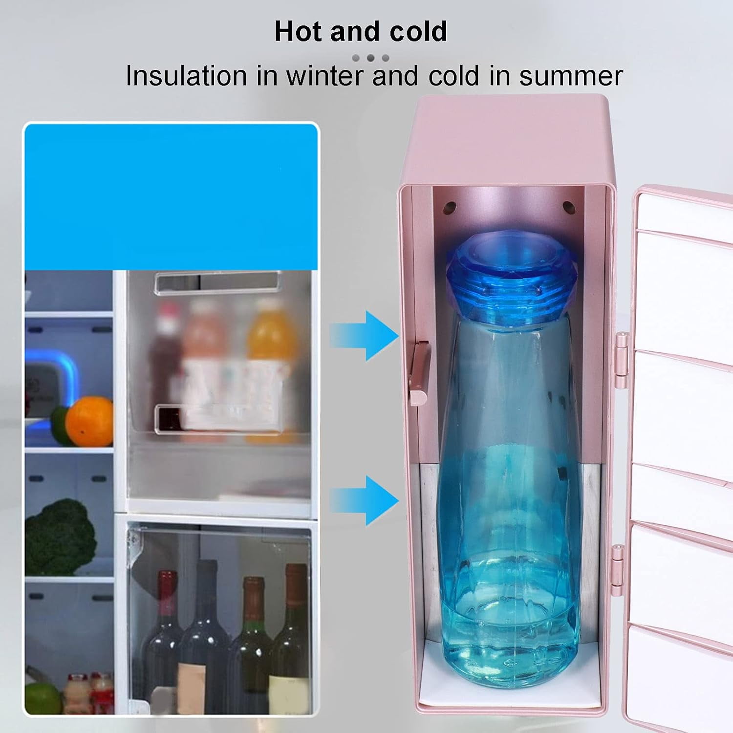 Portable Cooler & Warmer  Fridge - 4.7x3.3x9.8"  Gold Thermoelectric  Fridge for Skincare, Cosmetics, Beverage, Office, Car - Dual Use Refrigerator