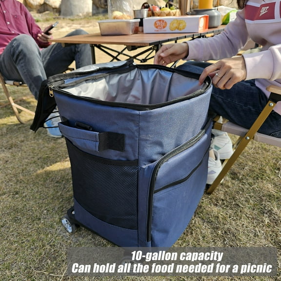 Portable Cooler with Wheels and Handle Collapsible Rolling Cooler Leakproof Insulated Soft Cooler Bag for Beach Camping Patio Travel Outdoor Ball Fields
