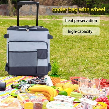 Portable Cooler with Wheels and Handle Collapsible Rolling Cooler Leakproof Insulated Soft Cooler Bag for Beach Camping Patio Travel Outdoor Ball Fields