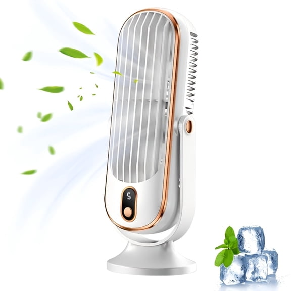 Portable Cooling Fan, 5-Speed, USB Rechargeable, Plastic, Ideal for Office, Travel, Camping, RV.