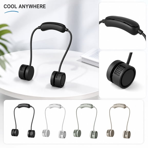 Portable Cooling Fan, Portable Neck Fan Rechargeable, Personal Cooling Fan, Portable Rechargeable Fan for Travel, 6X4 in Black Wearable Neck Cooling Fan with 1 Fan Unit, 1