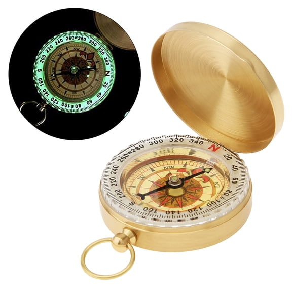 Portable Copper Navigation Compass, Hiking Compass with Luminous Function, Waterproof Pocket Compass for Expedition Map Reading, Navigation, Orienteering and Survival