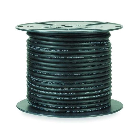 Portable Cord, SJOOW, 16 AWG, 2 C, Black, EPDM Rubber, Stranded, 300V, Indoor/Outdoor, 250 ft