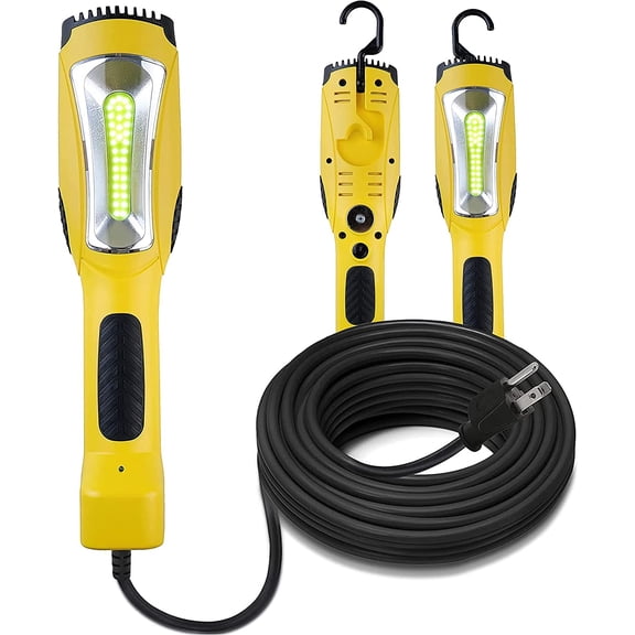 Portable Corded LED Work Light with Outlet in Handle, COB LED, 1600 Lumen 15ft 116AWG 3C SJTW Cord Handheld Outdoor Work Light, Magnetic on Back