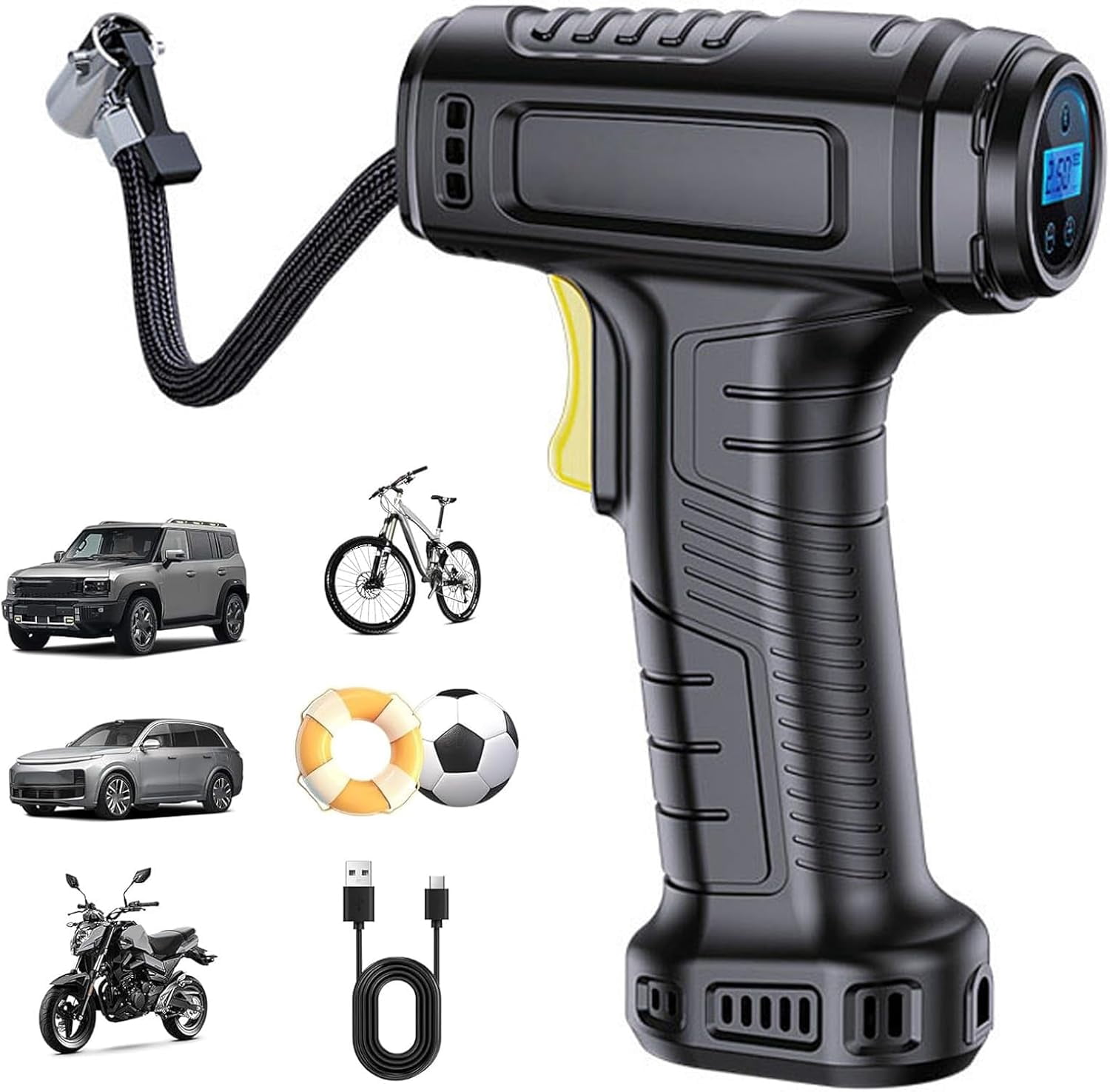 Portable Cordless Air Compressor with Digital Display, 150PSI Fast Tire Inflator with LED Light, Auto Stop Air Pump for Car Bike Motorcycle Balloons