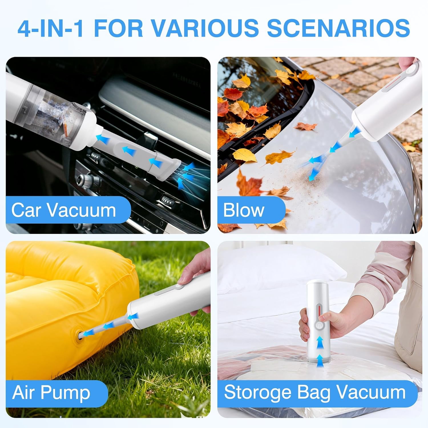 Portable Cordless Car Vacuum Cleaner 20000Pa with 15 Attachments for Auto, Desk, Pet Hair and Keyboard Cleaning