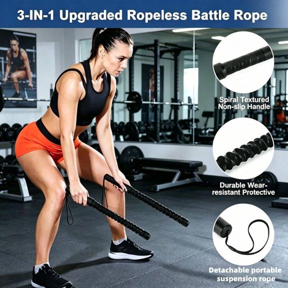 Portable Cordless Combat Rope Training Set  Heavy-Duty Anti-Slip Handle, Multi-Functional Fitness Rope For Home, Travel & Outdoor Workouts, Unisex Home Strength Training Equipment, Unisex Valentine'