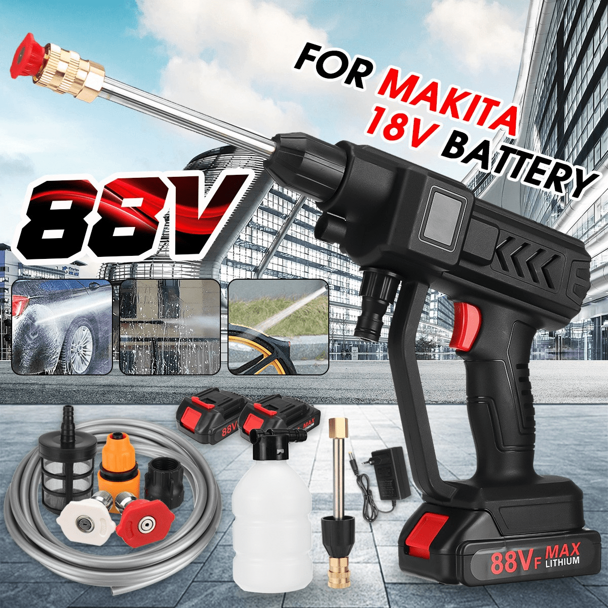 Portable Cordless Electric High Pressure Water Spray Gun Car Washer Cleaner Tool