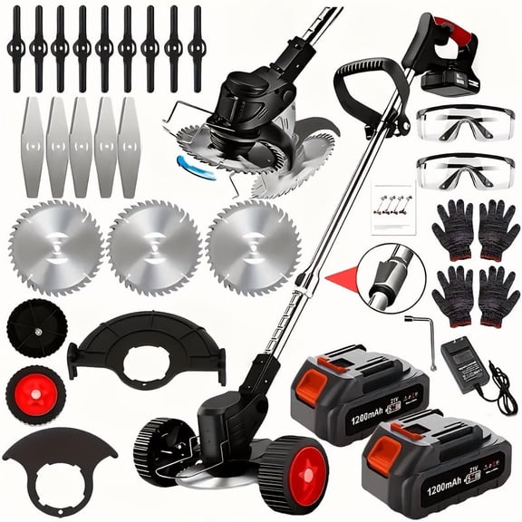 Portable Cordless Electric Lawnmower - 3 Blade Types Garden Weeder with 2 High-Capacity Lithium-Ion Batteries, Powerful Wireless Mower for Lawns/Yards/Gardens, Men's Christmas Gift