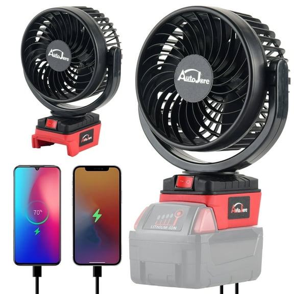 Portable Cordless Fan for Milwaukee M18 Battery, Battery Powered 360° Roating Fan Brushless Motor with 2 USB Charging Interface For Household, Office, Camping (No Battery)