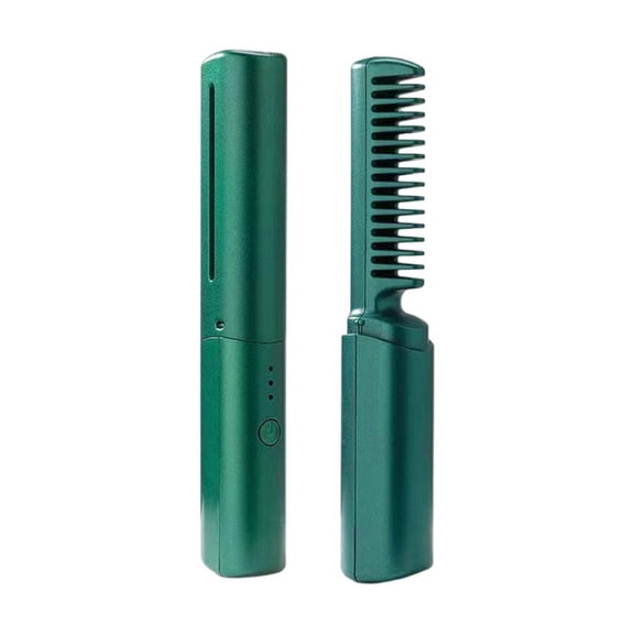 Portable Cordless Hair Styling Comb, Anti-Static Heat-Conducting, Rechargeable, Ergonomic Handle for All Hair Types (Green)