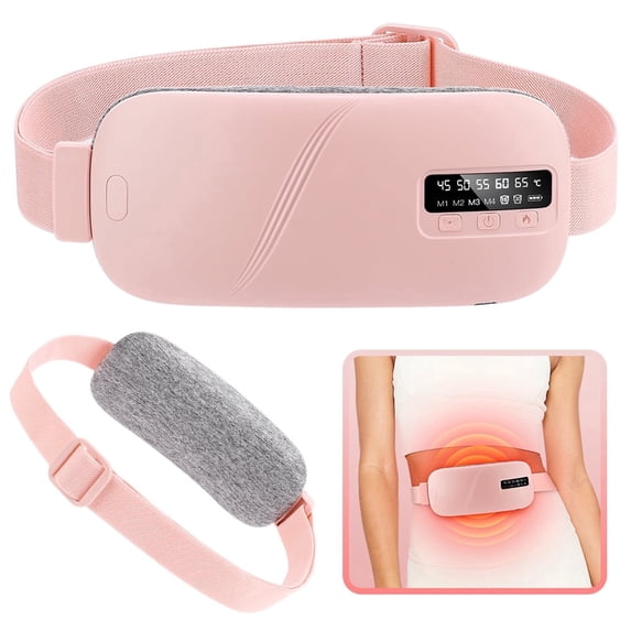 Portable Cordless Heating Pad, 5 Heat & 4 Massage Modes, Fast Large Heating Abdomen Wrap Belt, 2 Timers, Daily Belly Comfort for Women Girls Her (Pink), 1800mAh