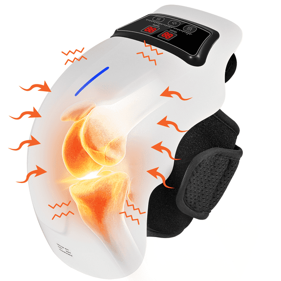HLTHZONE Pro 4-in-1 Knee Massager with Heat, Vibration, Red Light & Electrode Therapy - Cordless, 9+9 Personalization, LED Screen - Ideal Gift for Grandma & Grandpa (White)