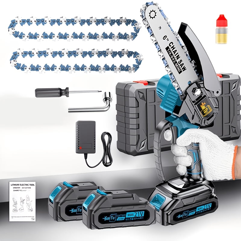 Portable Cordless Lithium Chainsaw, 6 Inch Handheld Electric Mini Saw for Home, Garden & Outdoor Wood Cutting, Rechargeable Chainsaw for Tree Pruning & DIY Projects