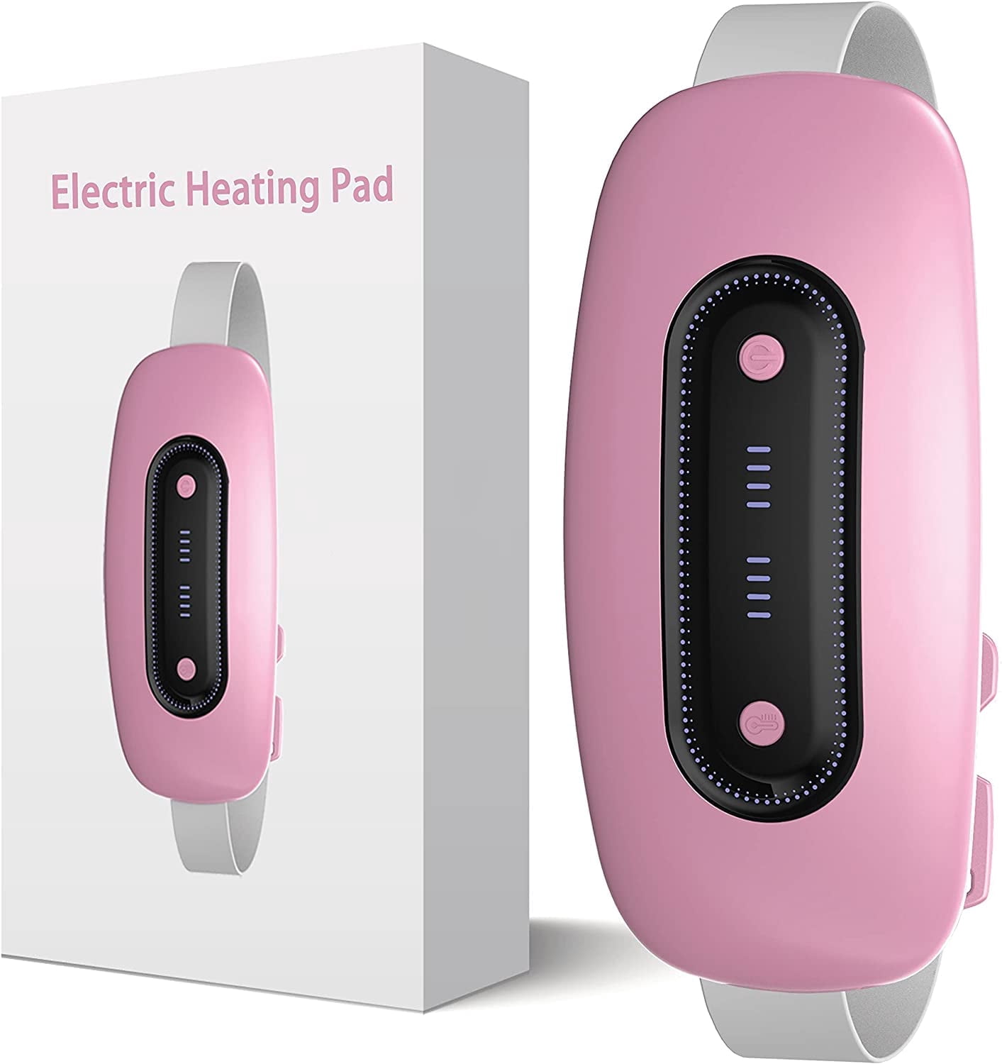Portable Cordless Menstrual Heating Pad, Electric Waist Belt Device, Fast Heating Pad with 4 Heat Levels and 4 Massage Modes, Heating Pad for Cramps,Back or Belly Heating Pad for Women and Girl,Pink