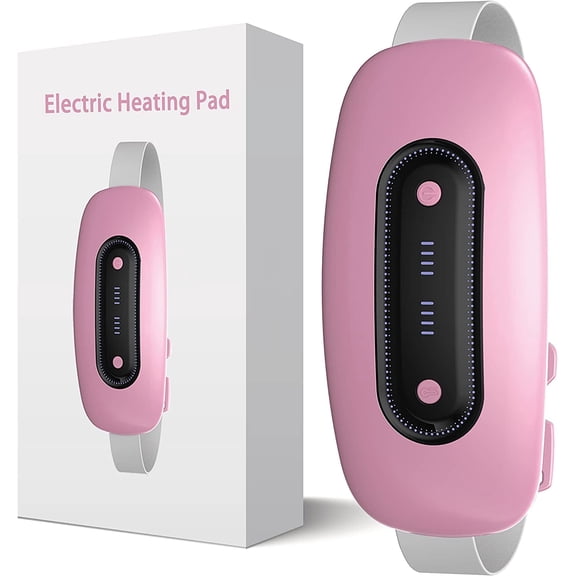 Portable Cordless Menstrual Heating Pad, Electric Waist Belt Device, Fast Heating Pad with 4 Heat Levels and 4 Massage Modes, Heating Pad for Cramps,Back or Belly Heating Pad for Women and Girl,Pink