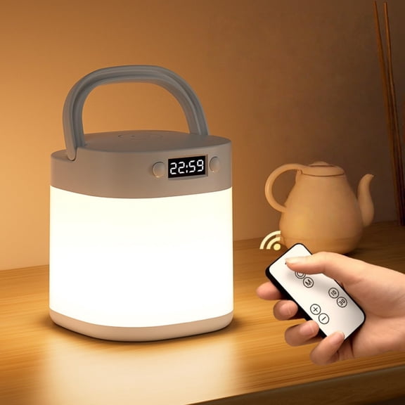 Portable Cordless Night Lamp with Clock - LED Touch Sensor Remote Night Light, USB Rechargeable Dimmable Bedside Lamp for Home Bedroom Bathroom Camping Tent(XX)
