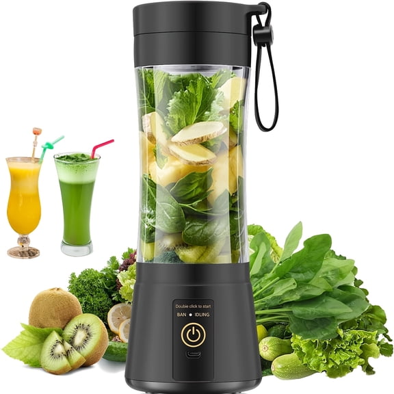Portable Cordless Personal Blender, USB Rechargeable 12.85oz Mini Smoothie Maker with 6 Blades & ABS Container, Lightweight Juicer for Travel, Gym, Camping, Home & Office