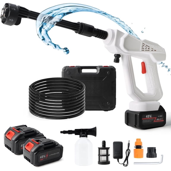 Cordless Pressure Washer Battery Powered, 870 PSI/60 Bar Portable Power Pressure Washer with 6-in-1 Nozzle, Foam Pot, Hose for Garden Car Floor Yard Fence Wall Cleaning