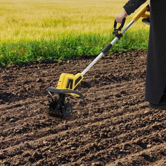 Portable Cordless Tilling Machine 20V Electric Garden Micro Tilling Machine 23*15*148cm for Small Gardens, Raised Beds