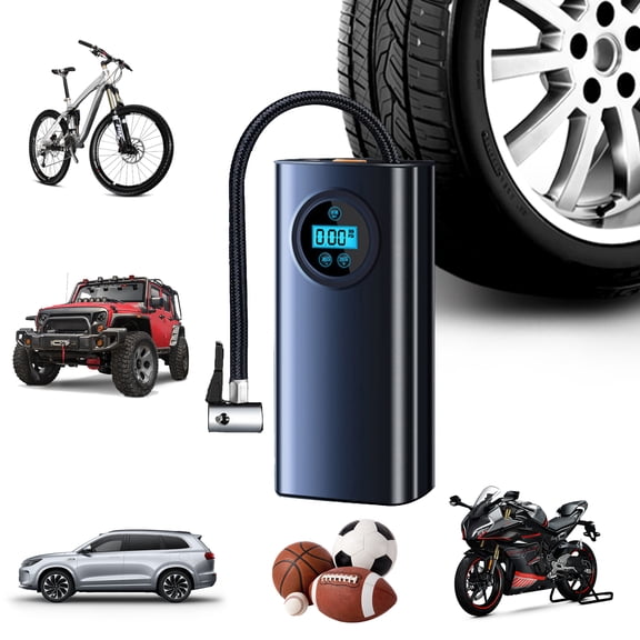 Portable Cordless Tire Inflator with Digital Display & Auto Shut-Off - 3000mAh Rechargeable Air Pump for Car, Motorcycle, Bicycle & Sports Balls