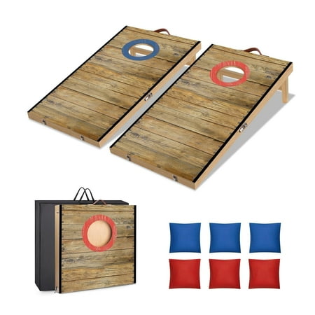 Portable Cornhole Board Set 2 ft x 1 ft Solid Wood Cornhole Set with 6 Bean Bags and Carrying Case Foldable Cornhole Game for Kids and Adult Indoor or Outdoor Backyard Toss Games