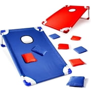 Portable Cornhole Board Set with 6 Bean Bags Corn Hole Toss Game Cornhole Games for Indoor and Outdoor Parties, Ideal for Teen, Adults, Camping Travel, Parties, Beach, Yard (Blue)