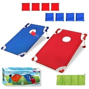 Portable Cornhole Set PVC Framed Corn Holes Outdoor Game Set with 2 Cornhole Boards, 8 Cornhole Bean Bags and Carrying Case, Camping Games Indoor Outdoor for Kids, Travel Camping Accessory