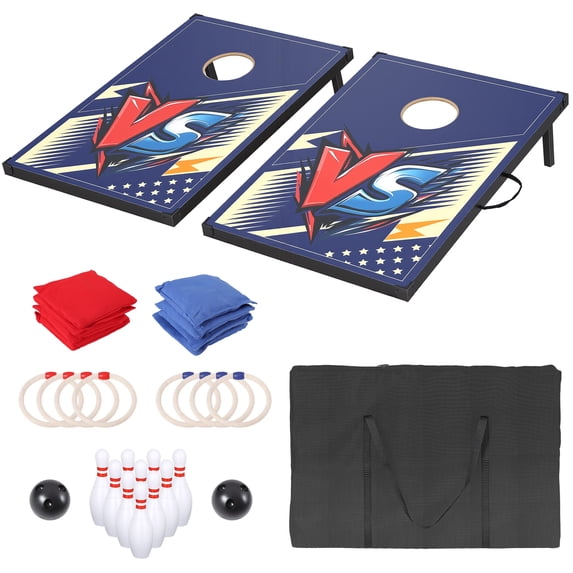 Portable Cornhole Sets with 8 Bean Bags, 3 in 1 Cornhole Boards Set with Ring Toss & Bowling Game, Segmart Wooden Cornhole Sets with Carrying Bags for Backyard, Beach, Party