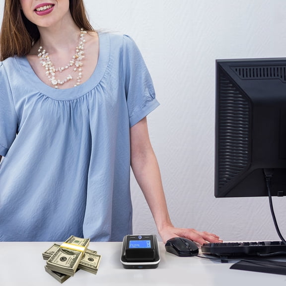 Portable Counterfeit Bill Detector, Rechargeable Any Way Direction USD & EUR Bill Checker Machine, Accurate Money Detector for Car/Office/Home with Total Value Display