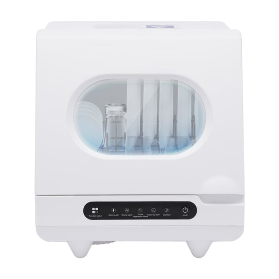 Portable Countertop Dishwasher, 1200W Mini Dishwasher with 5 Washing Programs Basket, 360° Dual Spray White