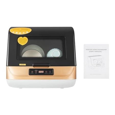 Portable Countertop Dishwasher Air-cooled Drying Portable Dishwasher with 3 Washing Programs Spray Stainless Steel Dishwasher Machine for Forks Spoons Cups, 800W 110V (Gold)