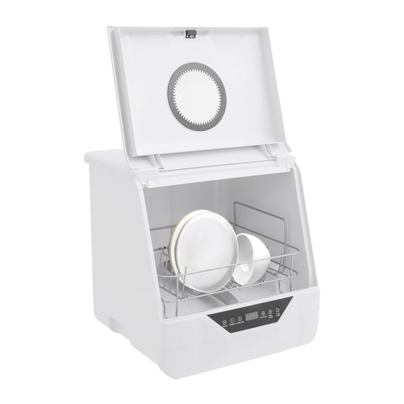 Portable Countertop Dishwasher LED 4 Washing Programs 110V Mini Dishwasher Corded Electric 6L Built-in Water Tank Inlet Hose for Apartments for 2-5 People White Color