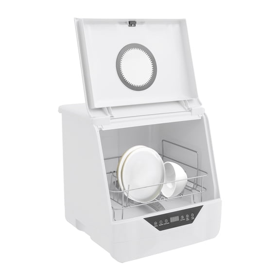 Portable Countertop Dishwasher LED 4 Washing Programs 110V Mini Dishwasher Corded Electric 6L Built-in Water Tank Inlet Hose for Apartments for 2-5 People White Color