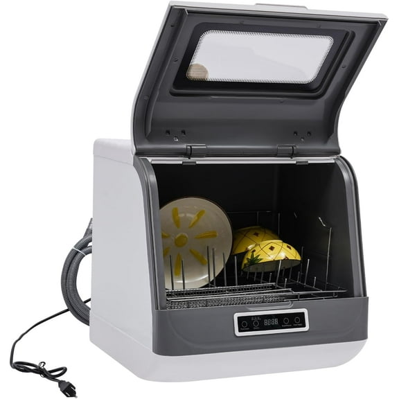 Portable Countertop Dishwasher Mini Dishwasher 3 Washing Modes 4 Washing Programs 360° Rotating Spray Design Compact Dishwashers 158℉ High-Temp& Air-Dry Function (white)