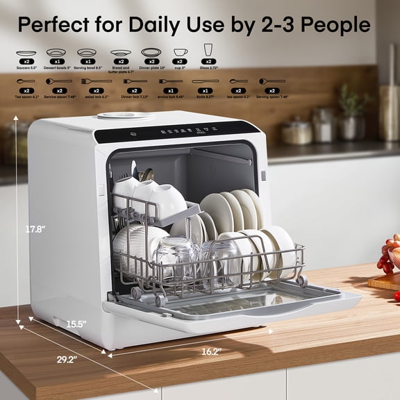 Portable Countertop Dishwasher with Built-In Water Tank, 6 Wash Programs, and No Permanent Plumbing Required for Apartments, RVs, and Small Kitchens