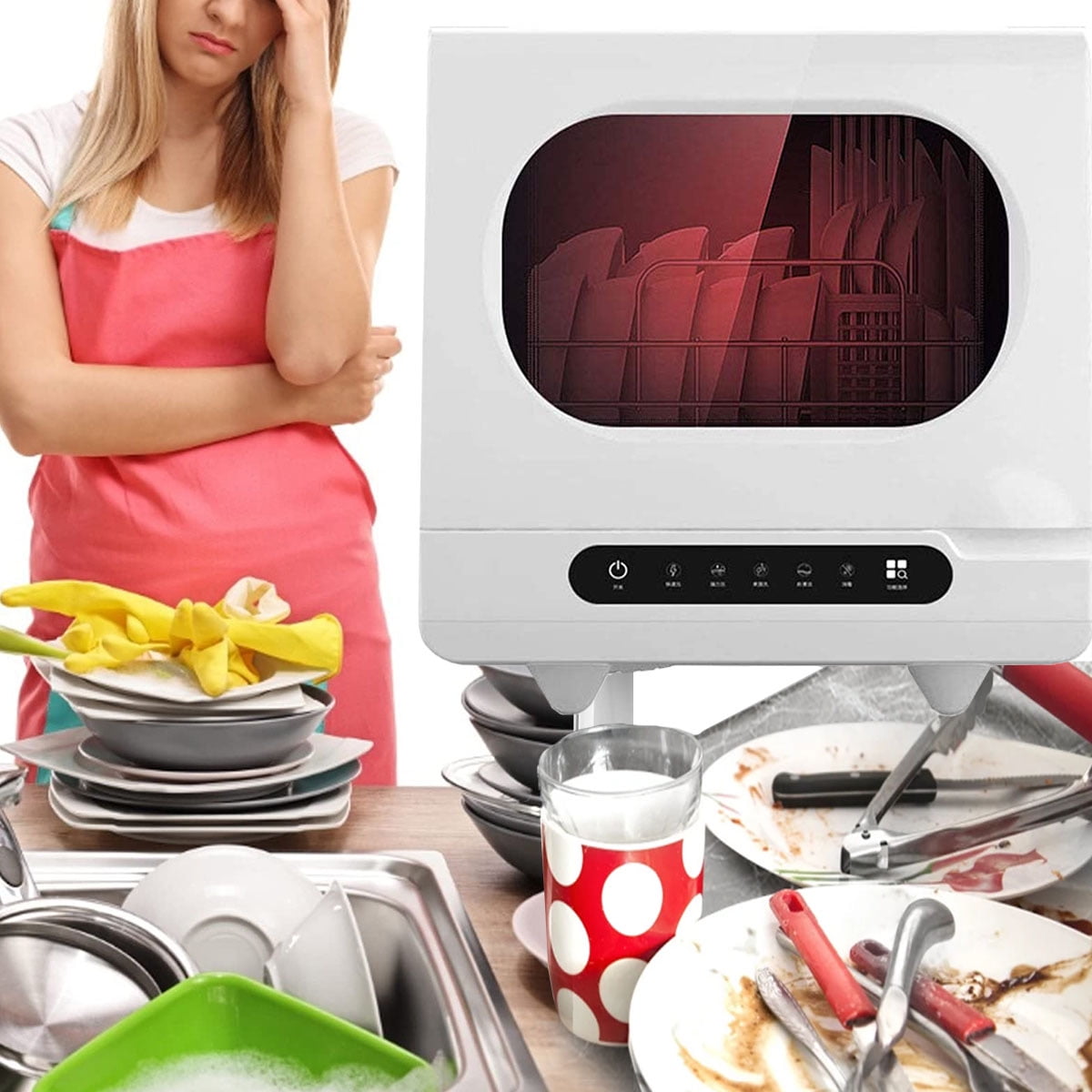 Portable Countertop Dishwashers, Compact Mini Dishwasher Machine with