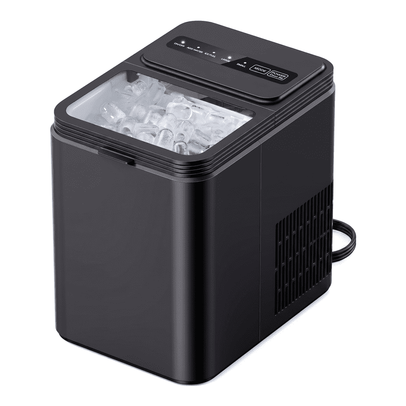 Portable Countertop Ice Maker with 2 Bullet Ice Sizes, Makes 8 Cubes in 6 Minutes, 26.5 lbs Daily Output, Self-Cleaning Ice Machine for Kitchen, Office, Parties, and RV Use