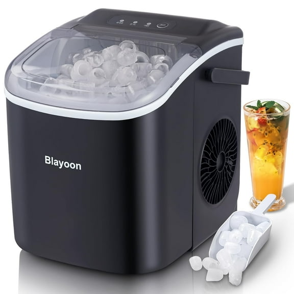 Portable Countertop Ice Maker - 26lbs/24h Automatic Bullet Ice Machine with Scoop & Basket, Quiet Compact Design for Home, Kitchen, Office, Parties (Black)