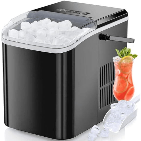 Portable Countertop Ice Maker 26 lbs Per Day, Bullet Ice in 11-15 Minutes, with Removable Basket & Ice Scoop, Compact for Home, RV, Party & Outdoor