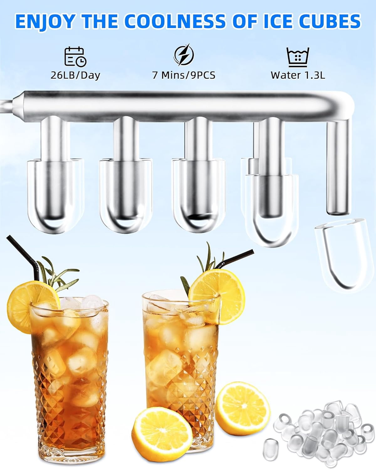 Portable Countertop Ice Maker  26lbs/24H, Quiet -Cleaning Cubes in 9PCS/7Min with Scoop for  Party
