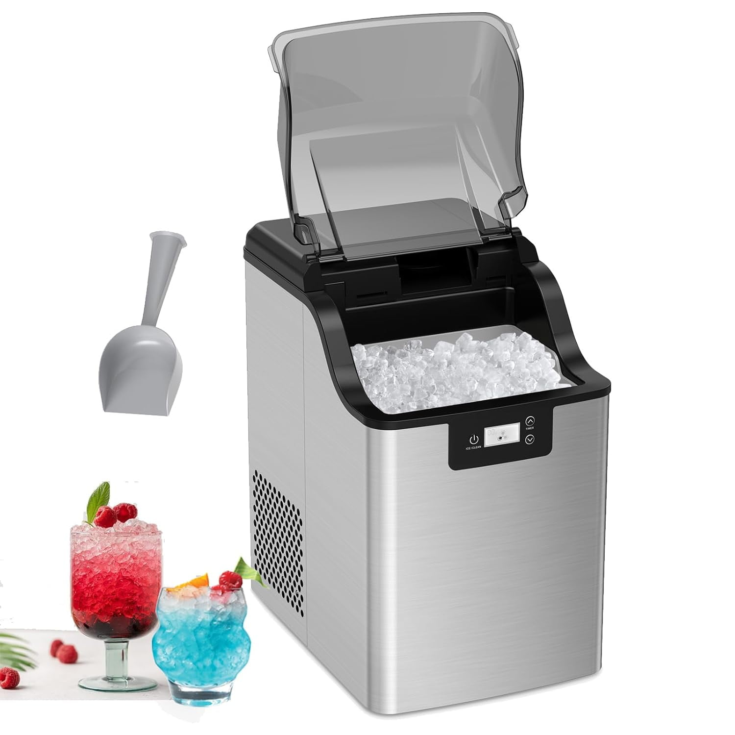 Portable Countertop Ice Maker, Fast Ice in 6 Minutes, 44 lbs/24 Hours, 3.3 lb Basket, 2.8L Tank, Auto-Clean, Timer, Quiet Operation, Full/Low Alerts