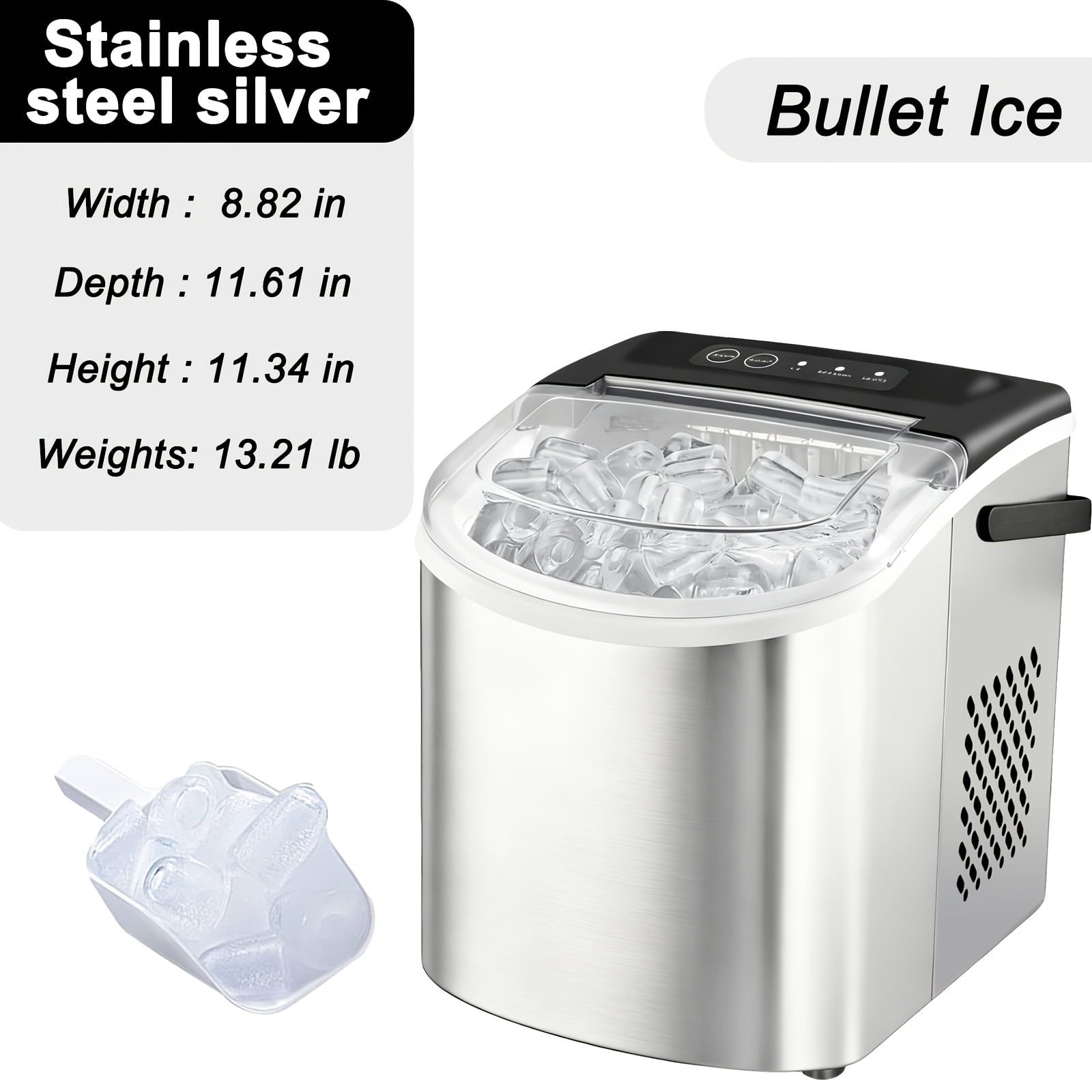 Portable Countertop Ice Maker with Handle 26lbs Per Day Makes 9 Ice Cubes in 6 Minutes Self-Cleaning Ice Machine with Ice Basket and Scoop for Home Kitchen Office