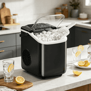 Portable Countertop Ice Maker with Handle, Self-Cleaning Bullet Ice Maker, 9 Ice Cubes Ready in 6 Minutes, 26lbs/24H, Eco-Friendly with Ice Scoop & Basket for Home, Office, Bar, Party, RV Black